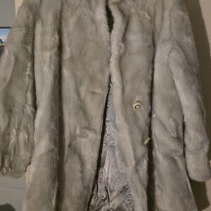 Elegant Gray Faux Fur Coat